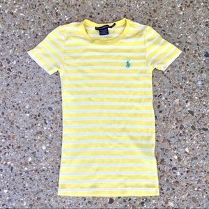 Ralph Lauren Sport Yellow White Striped Short Sleeve Knit Top Size XS